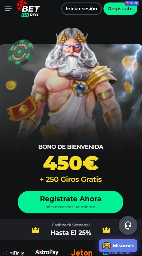 El sitio web para móviles de Bet On Red Casino